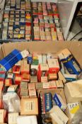 FOUR TRAYS OF VINTAGE VACUUM TUBES (THERMIONIC VALVES), some in original boxes, others loose from