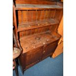 AN EARLY 20TH CENTURY OAK TWO TIER BOOKCASE above a double cupboard door base, width 92cm x depth