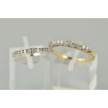 TWO 9CT GOLD RINGS, the first a half eternity ring channel set with a graduated row of brilliant cut