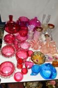 VARIOUS COLOURED GLASSWARE to include cranberry, Murano, Walther glass, Sowerby, small glass