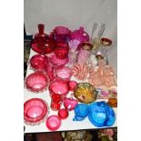 VARIOUS COLOURED GLASSWARE to include cranberry, Murano, Walther glass, Sowerby, small glass