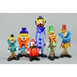 SIX VARIOUS MURANO GLASS CLOWNS, approximate tallest height 29cm