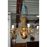 A LATE 20TH CENTURY BRASS SIX BRANCH CHANDELIER