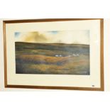 MICHAEL MOSS (BRITISH 1951) 'AUTUMN DAY, DARTMOOR' sheep grazing on open moorland, signed bottom