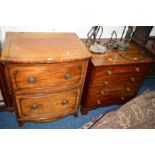 A GEORGIAN WALNUT AND INLAID BOWFRONT CHEST of two deep drawers on bracket feet, width 65cm x