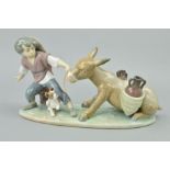 A LLADRO FIGURE GROUP, 'Stubborn Donkey' No5178 depicting boy pulling donkey and a small dog,