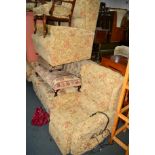 A FLORAL UPHOLSTERED TWO PIECE LOUNGE SUITE comprising of a two seater settee and an electric rise