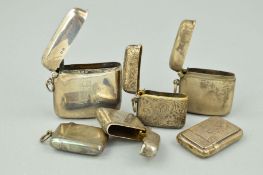 SIX LATE 19TH TO EARLY 20TH CENTURY SILVER VESTA CASES, all of rectangular outlines, one with