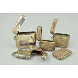 SIX LATE 19TH TO EARLY 20TH CENTURY SILVER VESTA CASES, all of rectangular outlines, one with