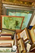 TWO BOXES AND LOOSE ASSORTED PICTURES AND PRINTS to include Cecil Aldin prints, MAC dog prints,