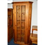 AM PINE GLAZED SINGLE DOOR FLOOR STANDING CORNER CUPBOARD, width 92cm x depth 53cm x height 197cm