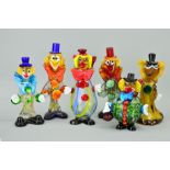 SIX VARIOUS MURANO GLASS CLOWNS, approximate tallest height 25cm