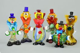 SIX VARIOUS MURANO GLASS CLOWNS, approximate tallest height 25cm