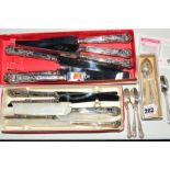 TWO BOXED SETS OF SIX AND FIVE SILVER HANDLED KINGS PATTERN TABLE KNIVES, two sizes, stainless