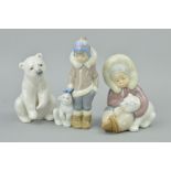 THREE LLADRO FIGURES, 'Eskimo boy with Pet Polar Bear' No5238, approximate height 14.5cm, 'Eskimo