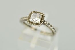 A PANDORA RING designed with a square shape colourless cubic zirconia within a cubic zirconia