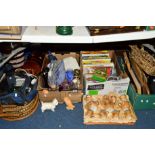 FOUR BOXES AND LOOSE CERAMICS, GLASS, PICTURES AND SUNDRY ITEMS, to include Beswick West Highland