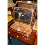 A GEORGIAN MAHOGANY SWING MIRROR with three various drawers