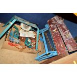 A BOX OF VARIOUS TOOLS, a Workmate and a Black and Decker D987 portable saw bench (3)
