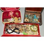 THREE SMALL BOXES OF COSTUME JEWELLERY, etc