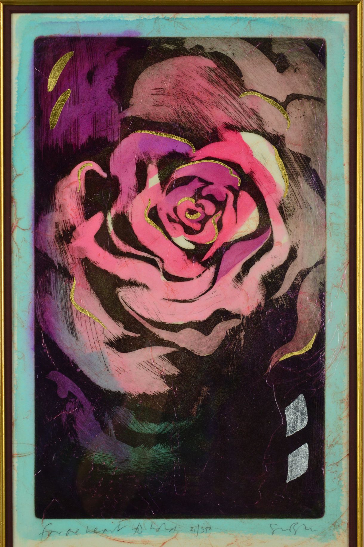 SIMON BULL 'FOR ONE HEART TO HOLD', a limited edition print of a rose 21/350, signed and titled in - Image 2 of 3