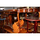 A VICTORIAN ROSEWOOD FOLD OVER CARD TABLE (sd), corner stand, coffee table, three occasional