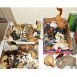 THREE BOXES AND LOOSE ANIMAL ORNAMENTS AND SCULPTURES, etc to include Ducks, Donkeys and Horses