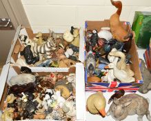 THREE BOXES AND LOOSE ANIMAL ORNAMENTS AND SCULPTURES, etc to include Ducks, Donkeys and Horses