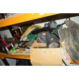 A BOXED MAKITA HAMMER DRILL AND TRAY OF VARIOUS TOOLS AND LOOSE including a Hitatchi disc grinder, a
