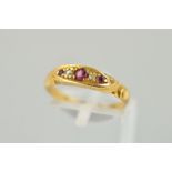 AN 18CT GOLD EDWARDIAN RUBY AND DIAMOND DRESS RING, ring size N, hallmarked 18ct gold, Birmingham