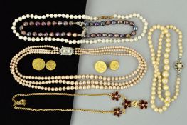 FIVE NECKLACES AND A PAIR OF CUFFLINKS to include two freshwater cultured pearl necklaces, two