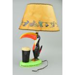 A CARLTONWARE GUINNESS ADVERTISING TABLE LAMP AND SHADE, depicting Toucan and glass of Guinness,