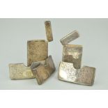 FIVE LATE 19TH TO EARLY 20TH CENTURY SILVER CARD CASES, two of rectangular outline with hinged lids,