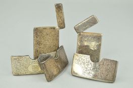 FIVE LATE 19TH TO EARLY 20TH CENTURY SILVER CARD CASES, two of rectangular outline with hinged lids,