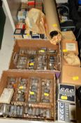 THREE BOXES OF OVER SIXTY BOXED VINTAGE VACUUM TUBES (THERMIONIC VALVES), and over eighty unboxed