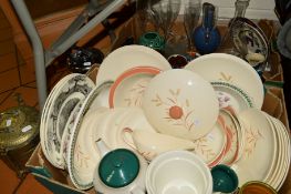 TWO BOXES CERAMICS, GLASSWARE ETC to include Royal Doulton 'Meadow Glow' dinner wares,