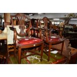 A PAIR OF REPRODUX MAHOGANY ELBOW CHAIRS, together with a Georgian mahogany Chippendale style