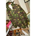 MENS ARMY COVERALL, both paint stained, size 190/108, together with green wool gloves, white