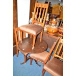 A GEORGIAN OAK CIRCULAR TOPPED TRIPOD TABLE and a set of four oak high back chairs (5)