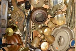 TWO BOXES OF METALWARES, including a small Elizabeth II silver pin tray, silver plated entree dish