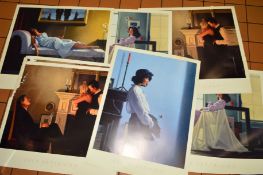 JACK VETTRIANO, eight various colour prints, unmounted and unframed, several with water damage,