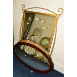 A MODERN BRASSED FRAME WALL MIRROR and two other mirrors (3)