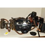 A PENTAX ME SUPER FILM SLR CAMERA, fitted with a SMC 50mm f1.7 lens and case with lens hood and
