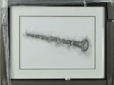 PENNY WARDEN 'CLARINET II', a charcoal study of a musical instrument, signed in pencil, mounted,