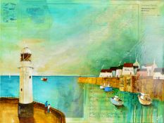 KEITH ATHAY 'LIGHTHOUSE VIEW' mixed media on canvas, signed bottom right, approximate size 60cm x