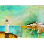 KEITH ATHAY 'LIGHTHOUSE VIEW' mixed media on canvas, signed bottom right, approximate size 60cm x