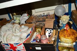 FIVE BOXES AND LOOSE CERAMICS, GLASS AND SUNDRY ITEMS, to include Royal Doulton 'Regents Park'