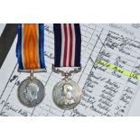 A WWI GEO V MILITARY MEDAL, British War medal named to 166005 Spr P.W. Bone, 63/D.S. Coy.R.E., War