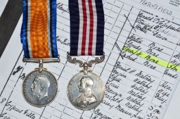 A WWI GEO V MILITARY MEDAL, British War medal named to 166005 Spr P.W. Bone, 63/D.S. Coy.R.E., War