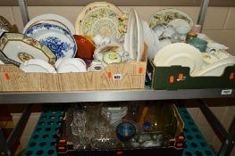 THREE BOXES OF ASSORTED CERAMICS AND GLASS, to include Royal Worcester, Wade, teawares, a Royal